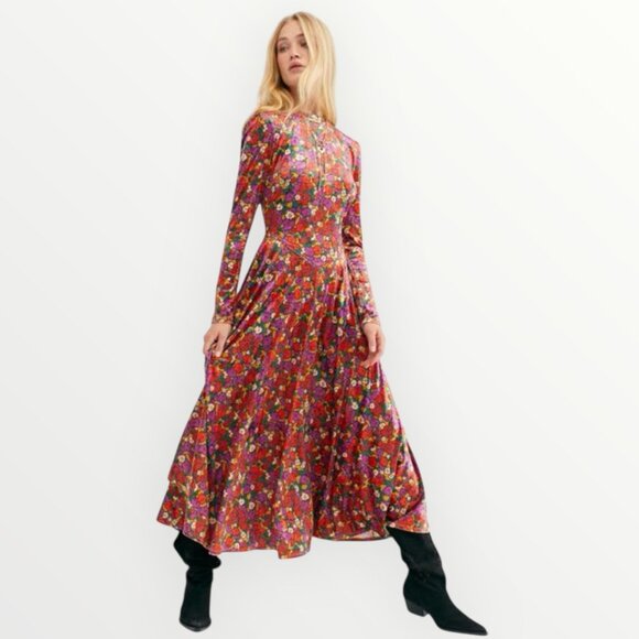 Free People Heartland Crushed Velvet Midi Dress - Picture 1 of 11
